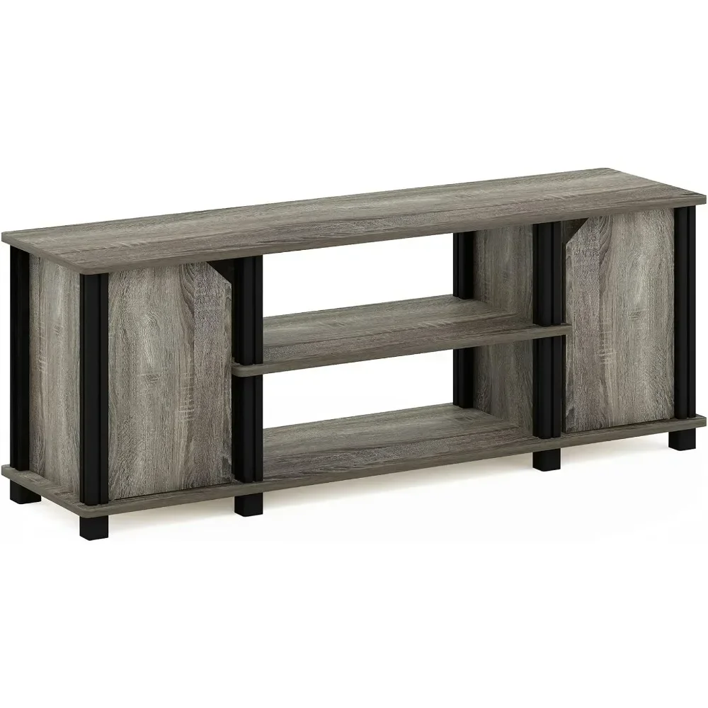 

OEING Furinno Brahms TV Stand Entertainment Center with Shelves and Storage for TV Size up to 45 Inch, French Oak/Black