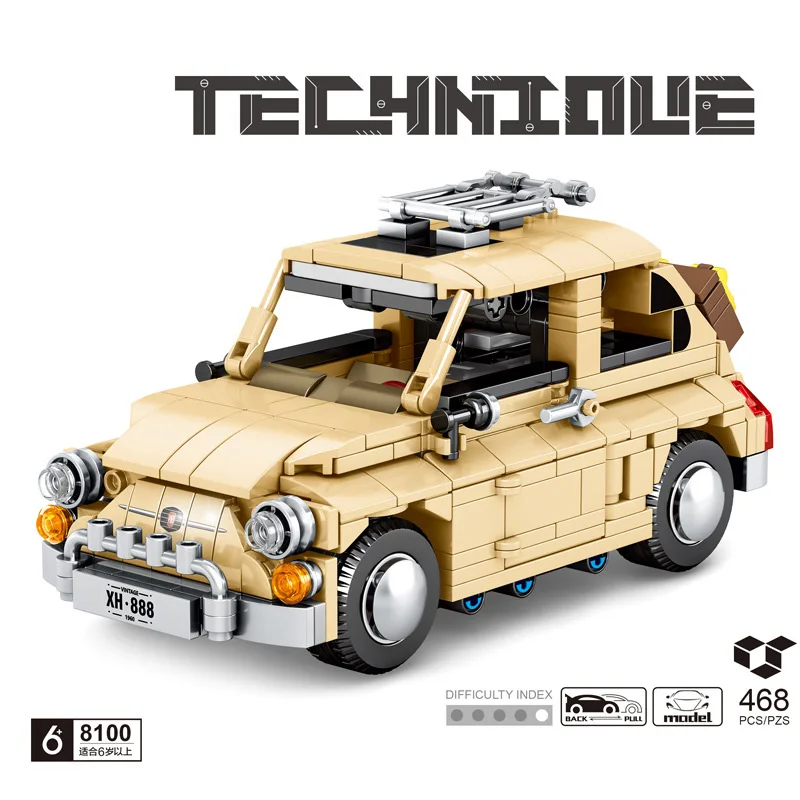 

MOC Fiated 500 Yellow Car Building Blocks Bricks Compatible 10271 77942 Birthday Christmas Gift Automobile Model Toys