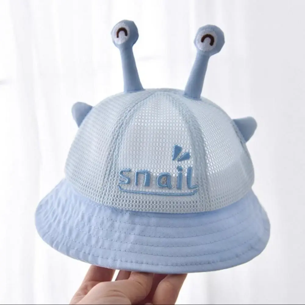 Spring Cartoon Snail Baby Bucket Hat Solid Color Breathable Newborn Sun Hat Embroiderey Sunscreen Baby Fisherman Hat Beach