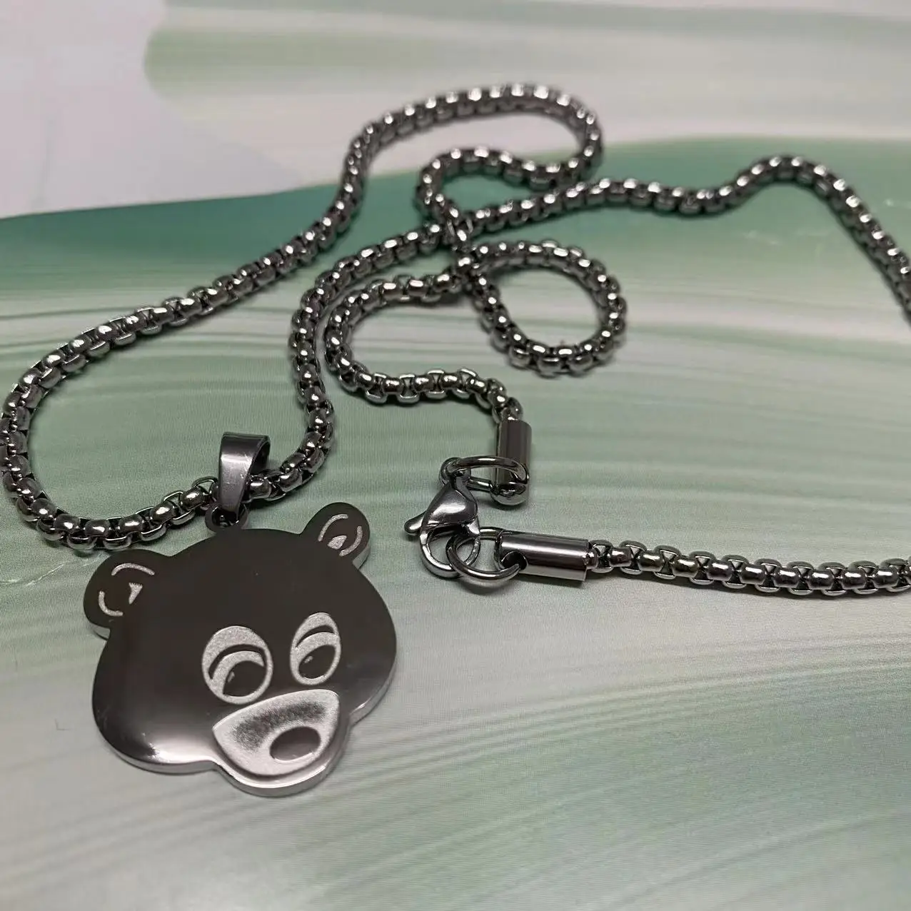 Kanye Cute Bear Necklace Hip Hop European and American Trend Pendant Necklace Men's and Women's Fashion Stainless Steel Jewelry 6
