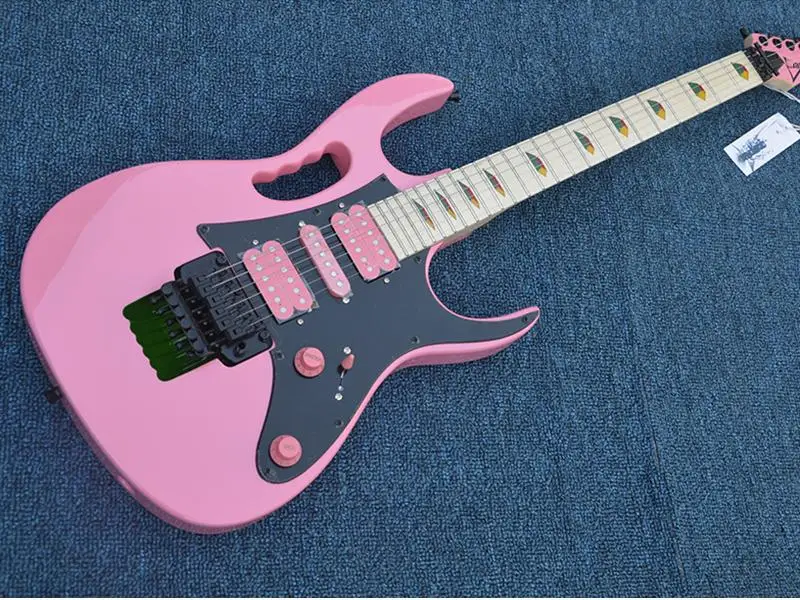 New store opening 7V dual vibrator system Electric Guitar Steve Vai Jem 24 P77 pink fan-shaped fingerboard guitar |