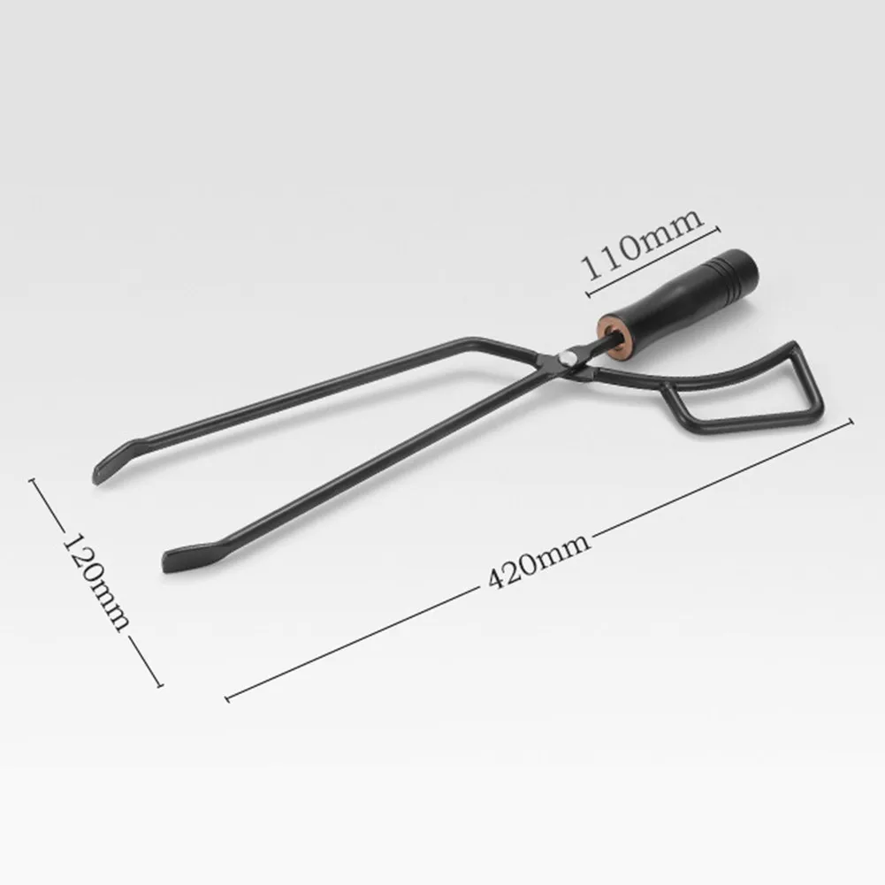 

Outdoor Barbecue Charcoal Clip Black Steel High Temperature Resistant Non-slip Picnic Camping Long Duckbill BBQ Fire Clip