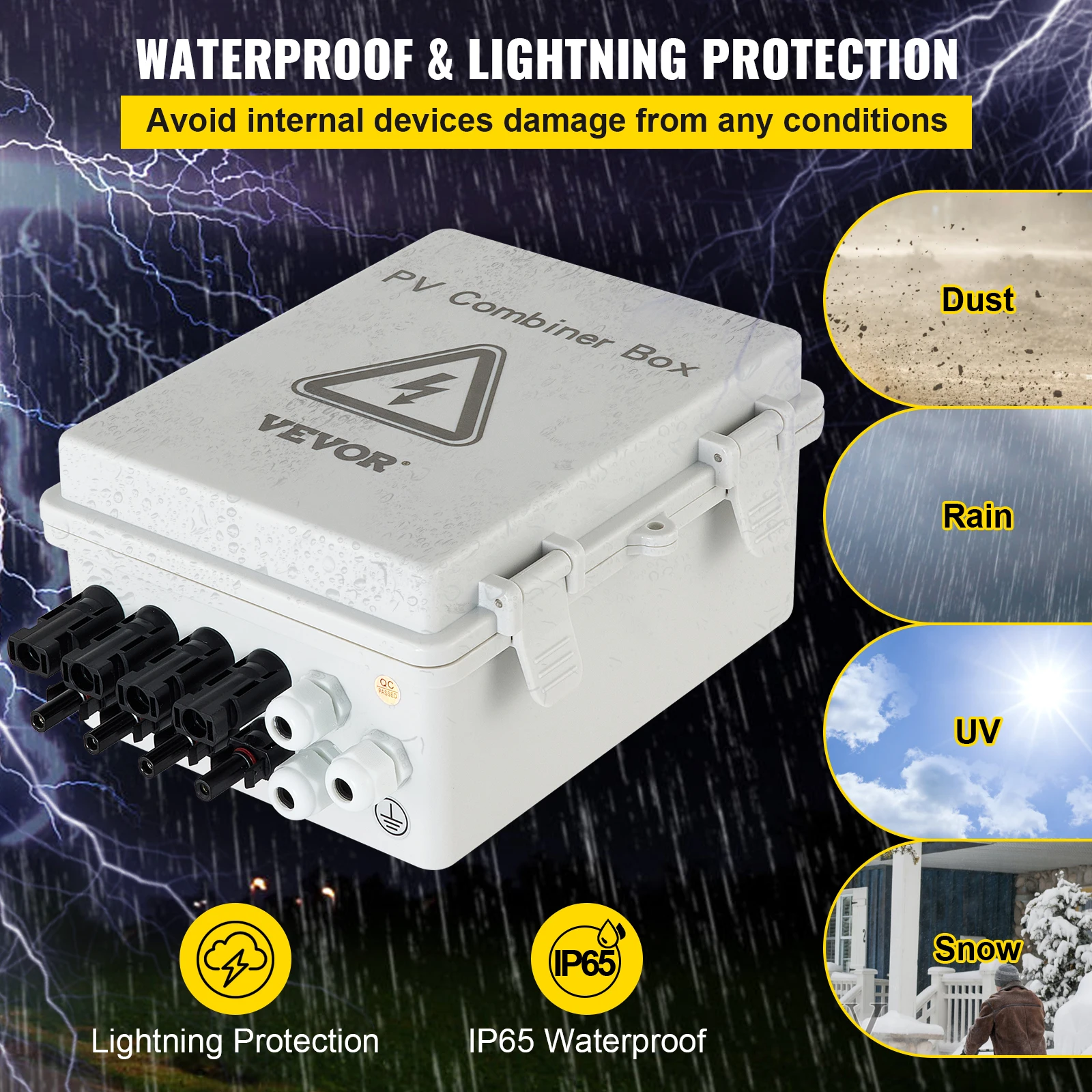 VEVOR PV Combiner Box 4 String 6 String IP65 Waterproof Lightning Protection Circuit Breaker for On/Off Grid Solar Panel System solar combiner box