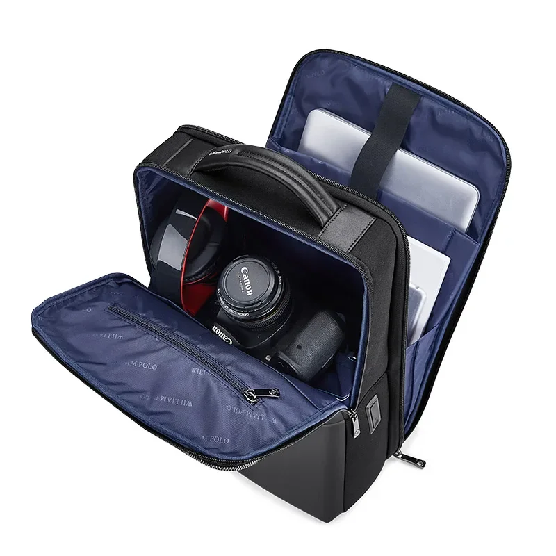 Leather backpack male fashion multi-functional backpack Business leisure student first layer cowhide computer bag Black -15.6 6
