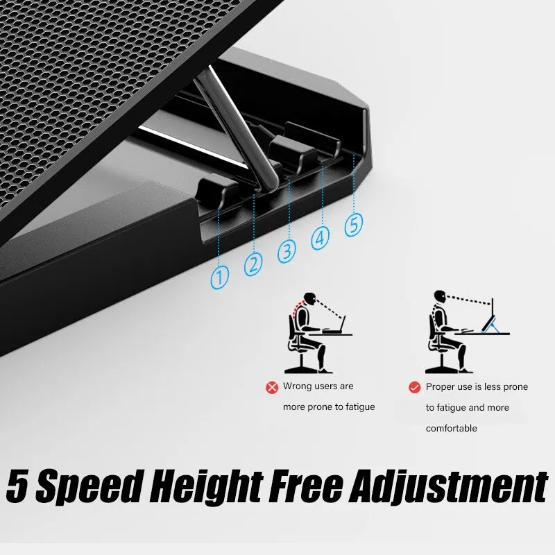 Laptop Fan Stand ICE COOREL Notebook Cooler A9 6 Fan Gaming 13-19 Inch RGB 2 USB Ports for Macbook