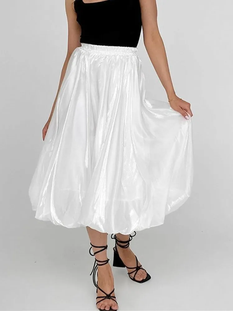 

GUUZYUVIZ White Ball Grow Midi Skirts For Woman Winter Korean Fashion Elegant A-line Loose Skirt 2023 Jupes Femme