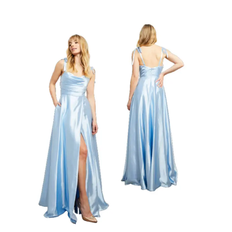 

Light blue soft satin wrap skirt or gala event gown SH-062