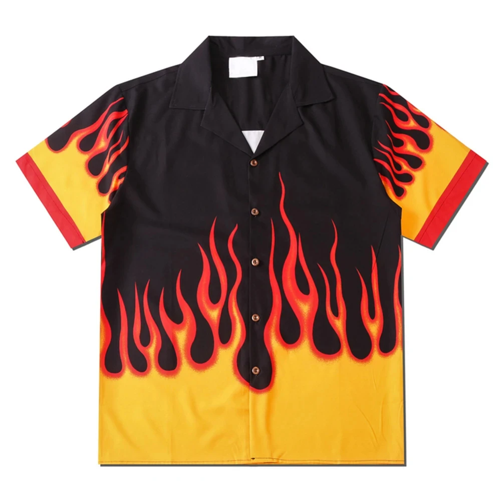Dark Icon Flame Printed Men's Shirts Button Down Vintage Summer Street Shirts for Man Holiday Beach Shirts Hip Hop Man Clothing 2