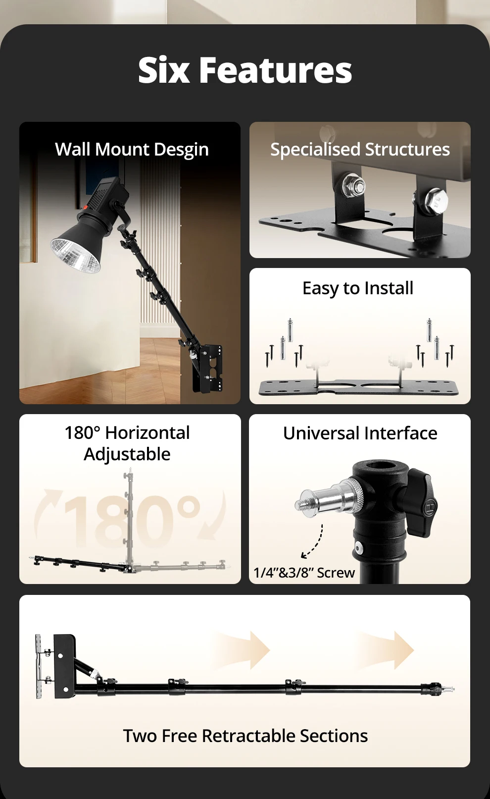 mini WS-110 Photography Pendant Stand for Indoor Wall Mounted Lights Mini Flashe
