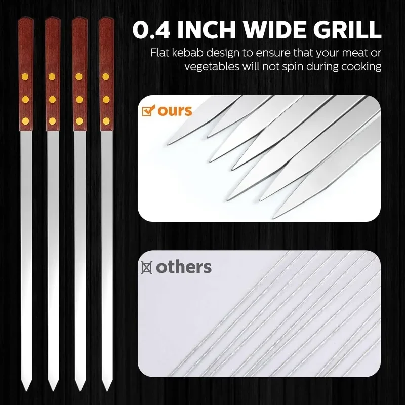 1pcs Stainless Steel BBQ Long Skewers with Wooden Handle for Shish Kebab Turkish Grills Kabobs Grilling Koubideh Brazilian-Style