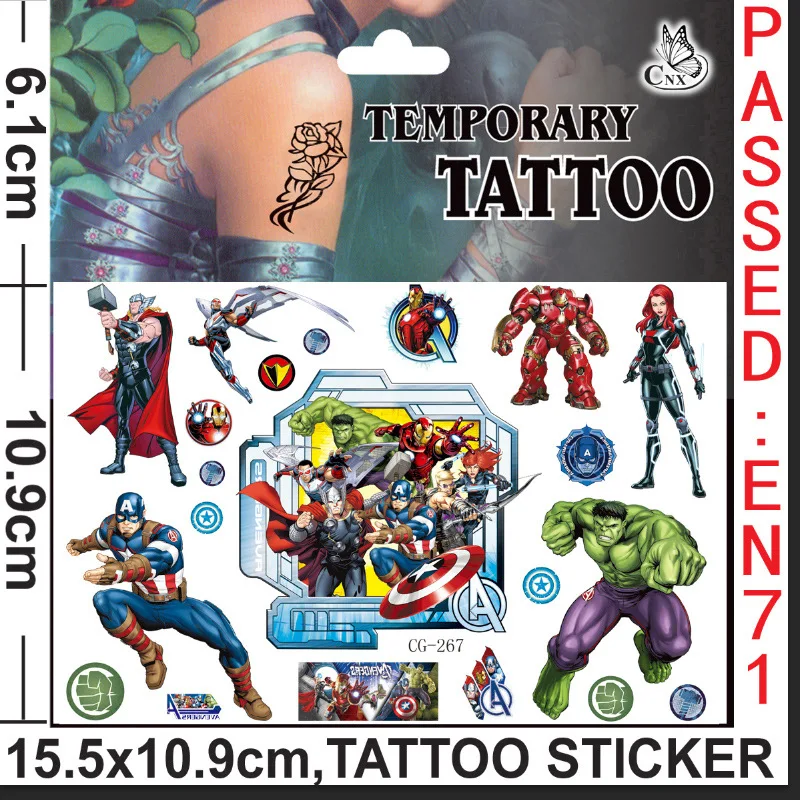 Random 2pcs Avengers Tattoos Sticker Super Hero Cartoon Stickers Arm Face Glowing Body Art Children Temporary Tattoo Kids Gift