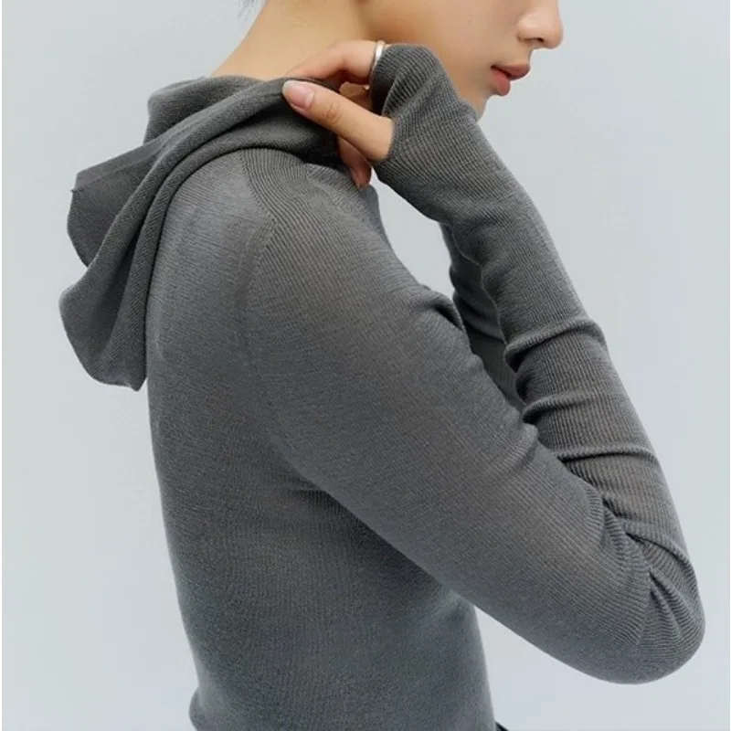 

French sweater stacked in new design sense hooded slim bottoming shirt sweater with wool in autumn and winter.