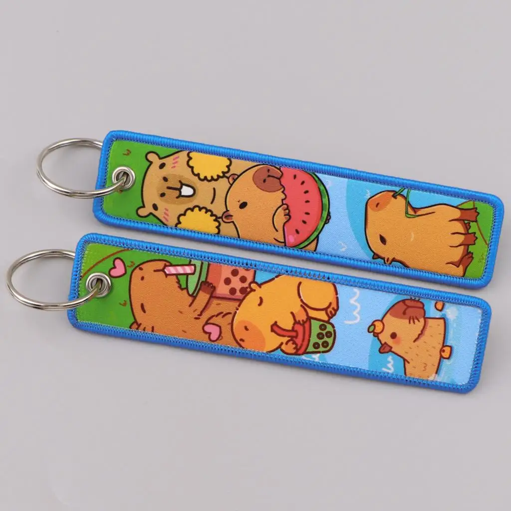 Lucky Cat Embroidered Key Ring Lanyard Tags Key Strap Racing Motorcycle Classic Keychain Accessories 1pcs