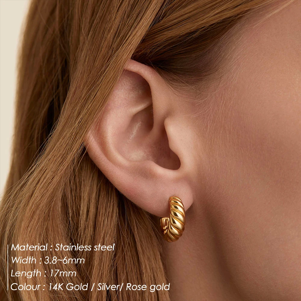 eManco Vintage Croissant Stainless Steel Hoop Earrings for