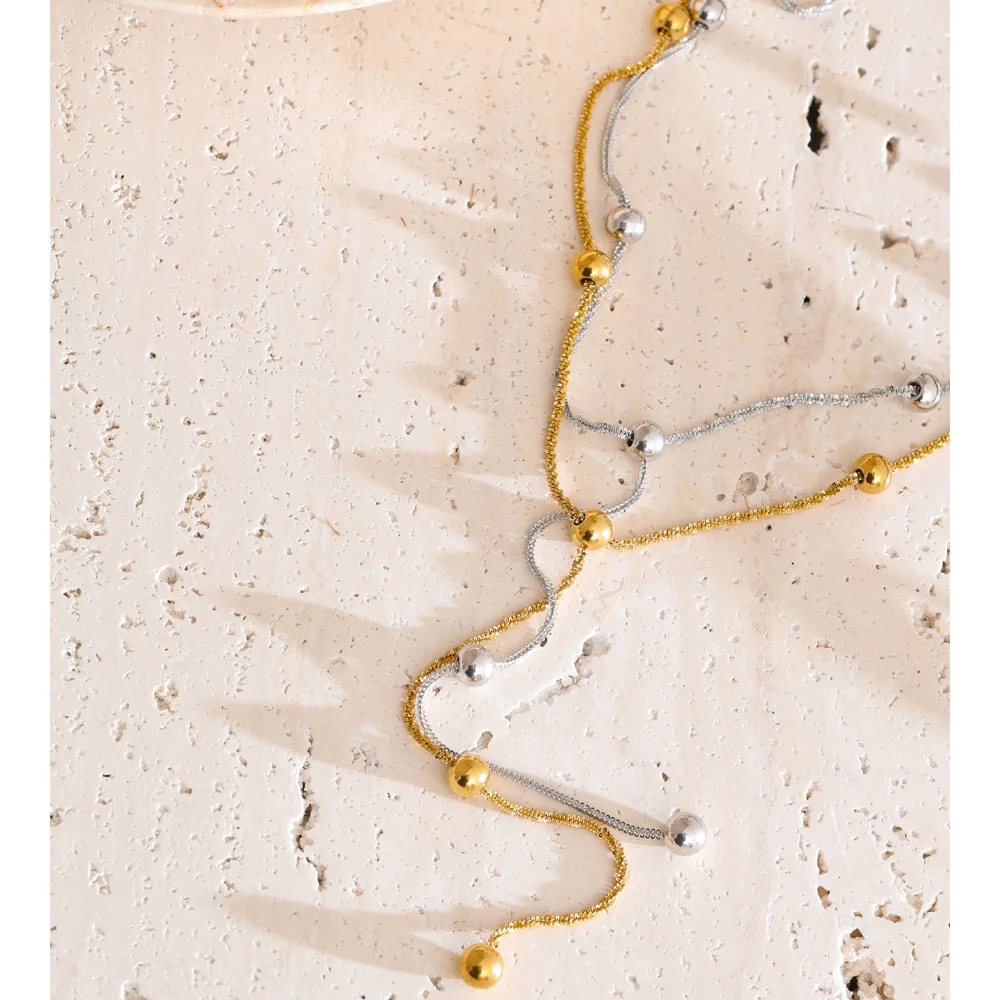 Yhpup Stainless Steel Beads Chain Drop Necklace