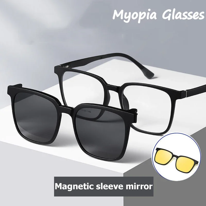 Polarized Magnetic Sleeve Mirror Men's Myopia Magnet Sunglasses Adsorption Night Vision Clip on Glasses Finished Eyeglasses