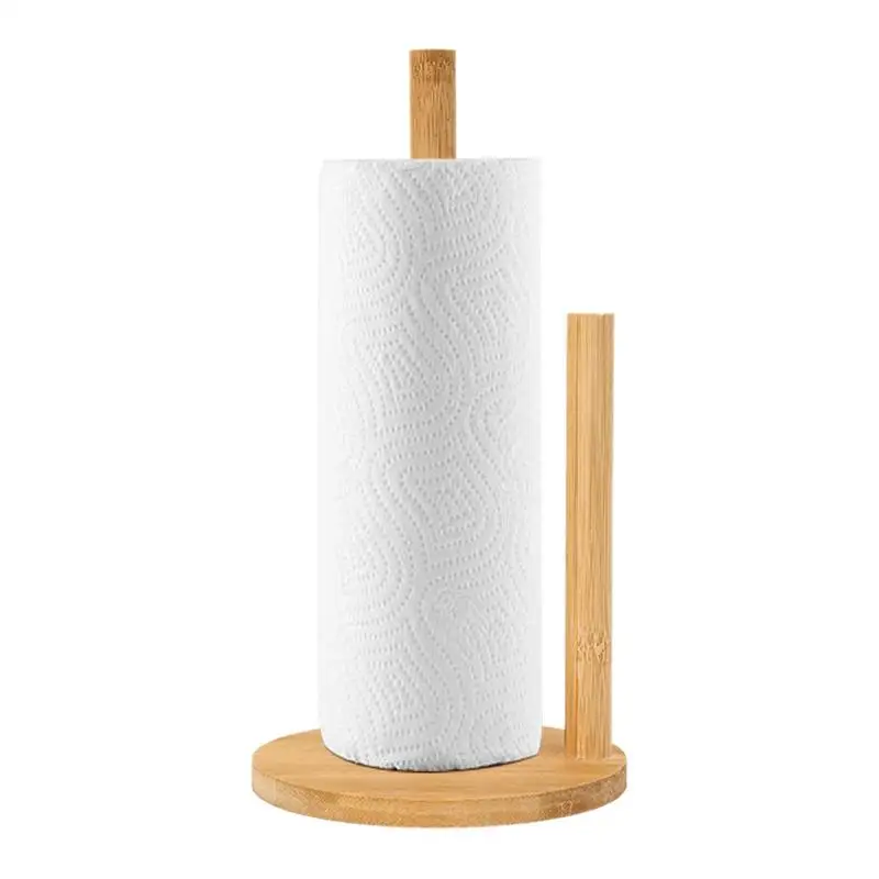 Wood Paper Towel Holder Kitchen Roll Paper Towel Holder Bathroom Tissue Vertical Stand Anti-Skid Base Storage