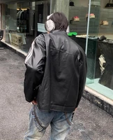 Retro High Street Striped PU Leather Jacket Korean Fashion New Zipper Jackets for Men Harajuku Long Sleeve Coats Streetwear 2