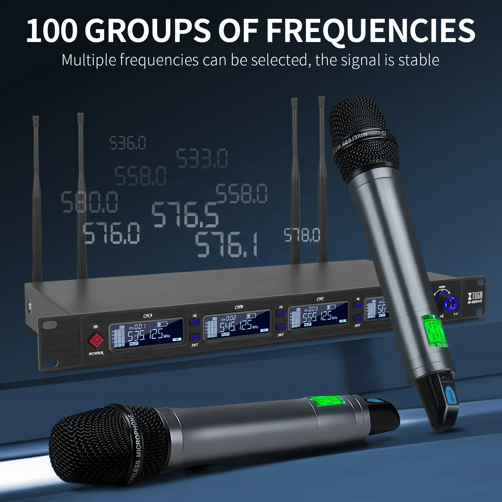 Xtuga M-6604S 인기 판매 전문가용 UHF 트루 다이버시티 무선 다이나믹 마이크