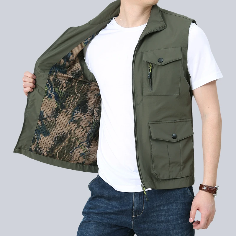 Summer Men Tactical Vest Coat Casual Photographer Waistcoat Mesh Work Sleeveless Jacket Tools Multi Pocket Outdoor Fishing 5XL