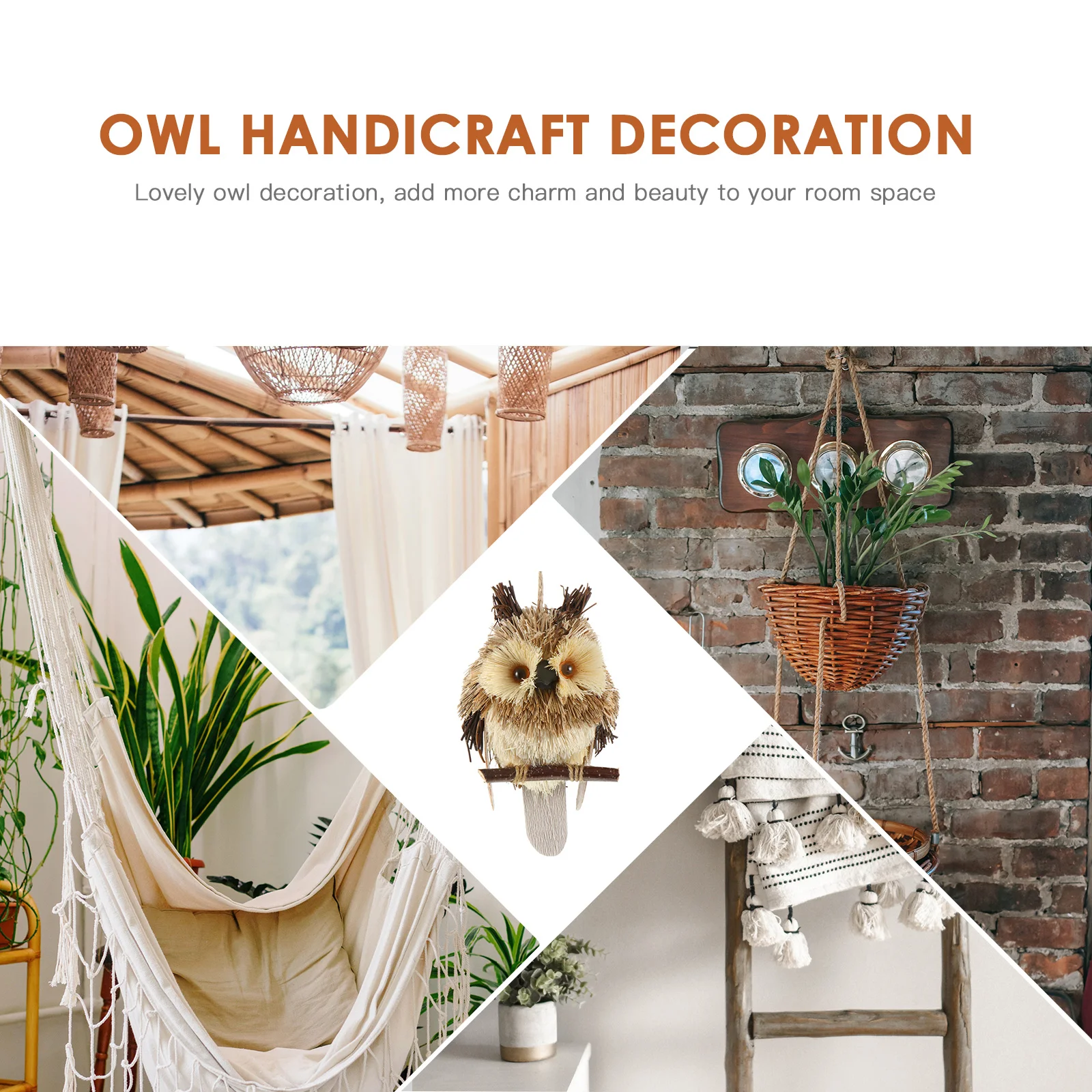 Handwoven Owl Pendant Decorative Woven Hanging nament Home Decor Party Hanging Decor Wind Chimes Hanging Decorations Christmas 4