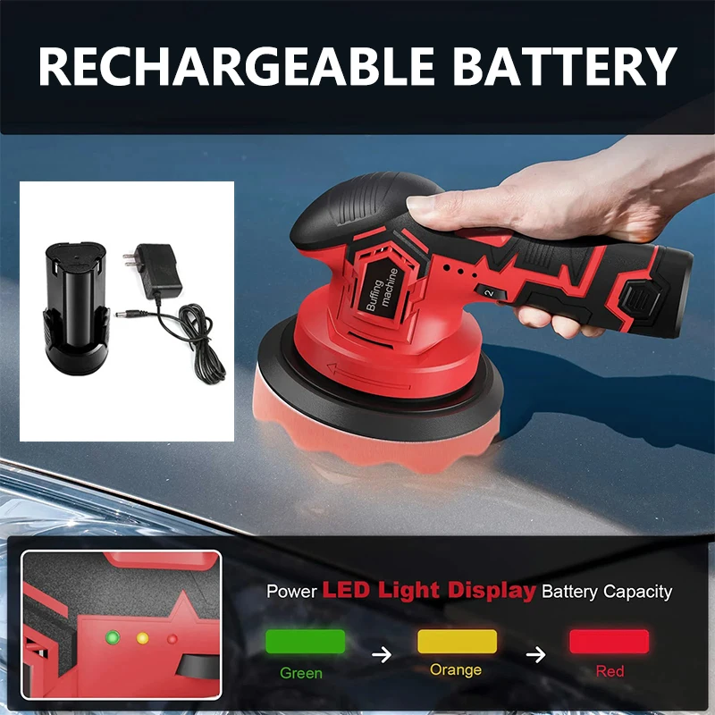 Car Polisher 2000-5000RPM Wireless Car Polishing Machine 6inch Cordless Buffer Polisher 6 Variable Speed Sander Electric Polishing Wax Tool