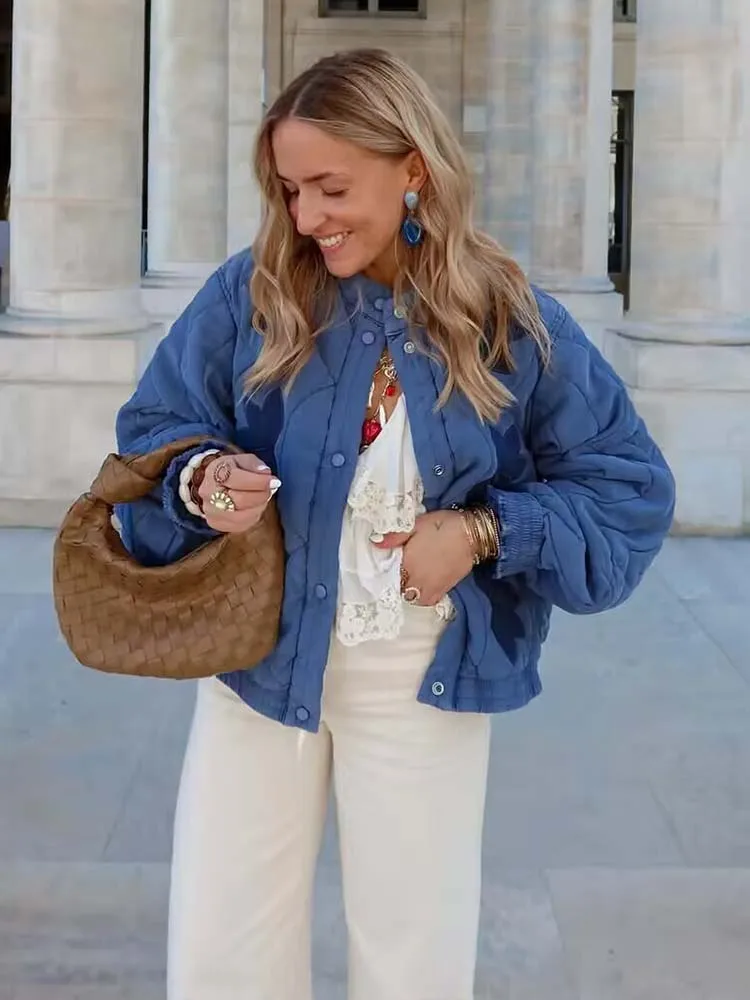 2025 Women Casual Chic Quilting Jacket Embroidery Short Parka Coat Fall Fashion High Street Elegant Female Jackets