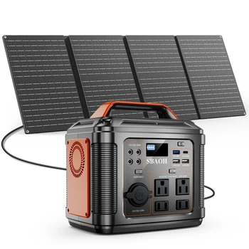 300W Portable Power Station, 296Wh 80000mAh Camping Solar Generator, Emergency Lithium Battery Outages,Black(with Solar Panel) 1
