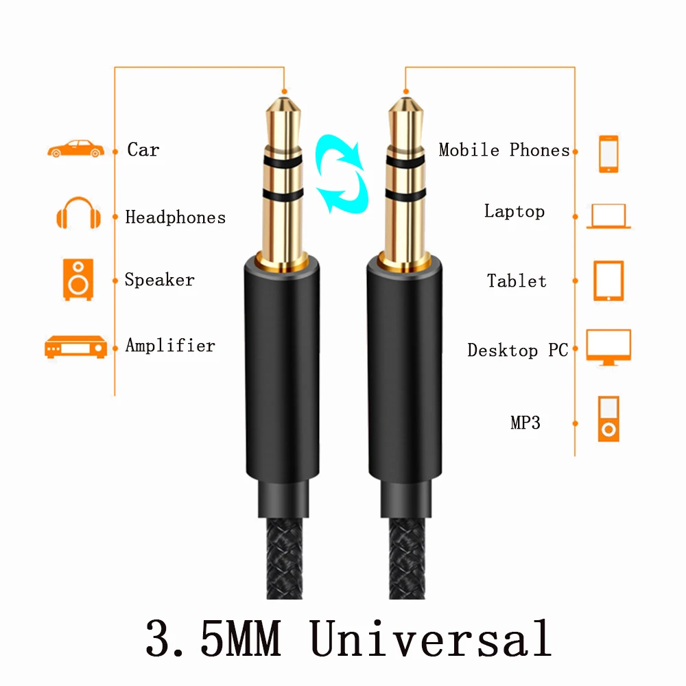 Premium 3.5 mm Male-to-Male Aux Audio Cable for Headphones, Speakers, and Cars