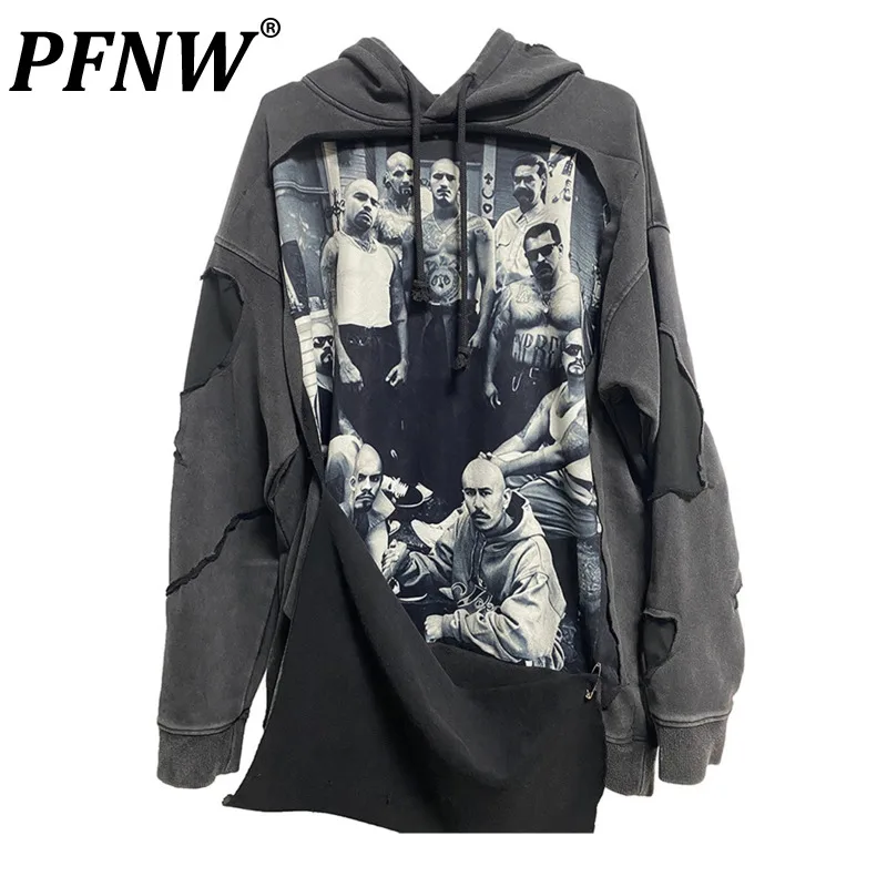 

PFNW Printing Men's Patchwork Hoodies Hip Hop Washed Worn Out Male Sweatshirts High Street Stylish Pullovers 2023 Autumn 28W1450