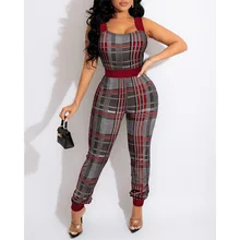 

Women's Plaid Jumpsuit Fashion Sleeveless Sexy High Waist Rompers 2022 Summer Sexy Party Club Jumpsuits