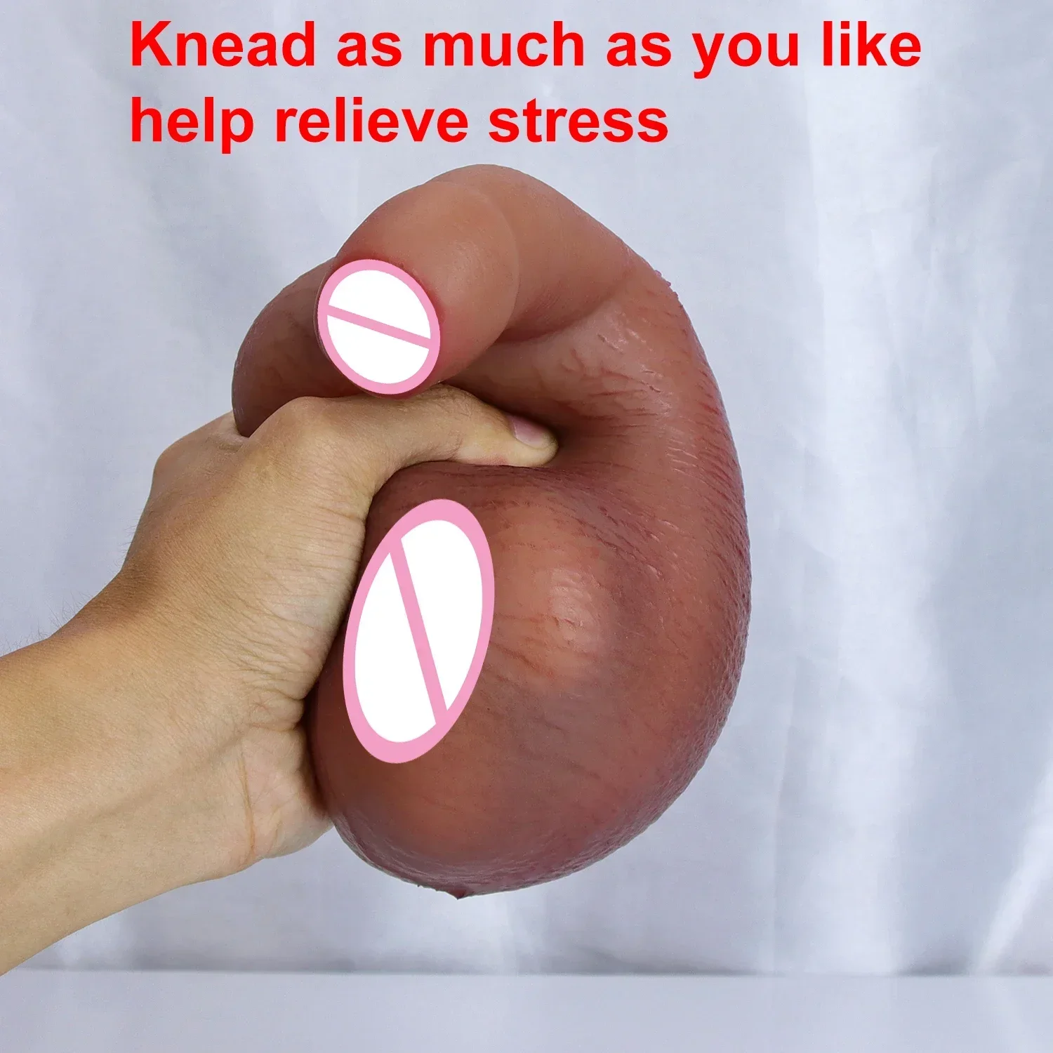 Soft Big Scrotum Squeezing Sex Toy Realistic Dildo Penis That Can't Be Masturbated 2 Kneadable Testicles Stress Relief Balls