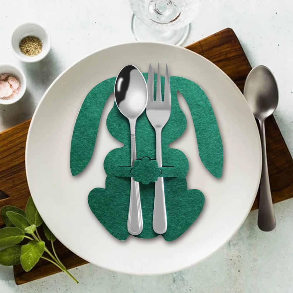 Easter Knife Fork Holder Felt Bunny Cutlery Bag Tableware Accessories Dinner Table Supplies 4PCS/set