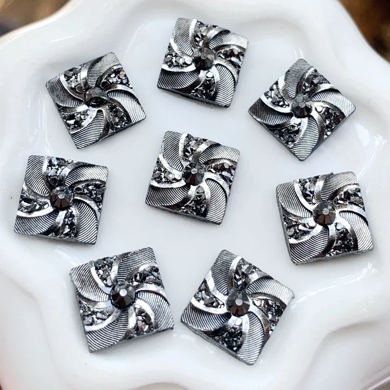 수지 라인석 플랫백 스퀘어 10mm, DIY 공예용, 스크랩북 의류 네일 아트 장식, 웨딩 버튼 40 개-HB92