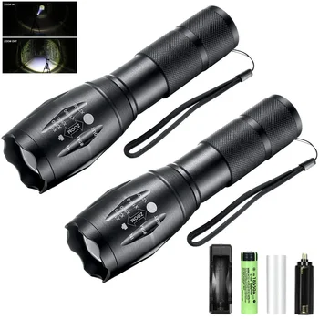 1/2 Pack Rechargeable LED Flashlight, Zoomable Flashlights Al Alloy Portable Handheld Flashlights with 5 Modes,Waterproof