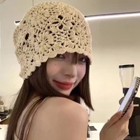 Handmade Crochet Hollow Head Japan Knit Cap Spring Summer Retro Casual Turban Fashion Melon Mesh Hat Pullover Hat Breathable 1