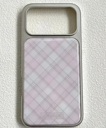 Retro Pink Grid Silver Edge Epoxy Anti - Drop Phone Case - iPhone 15 Plus (Y)