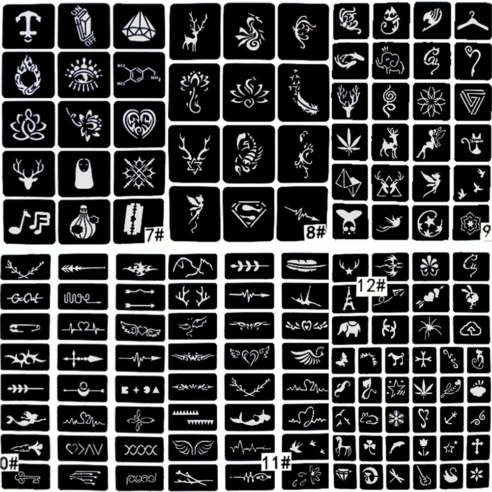 6 Types Option Small Glitter Tattoo Stencil Kids Cute Drawing Templates,Cat Flower Letter Airbrush Henna Tattoo Stencils new diy cake decorating stencils painting printing template color filling board 24 styles flower fondant cake embossed mould