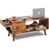 Wood Coffee Table with Sliding, Modern Center Table with Open Storage Shelf for Living Room, Bedroom,Coffee Tables 1
