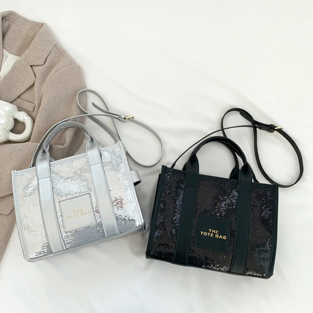 Borsa a mano piccola da donna con paillettes, stampa di lettere, borsa a mano di design, borsa a tracolla con tracolla a tracolla_voghion.com
