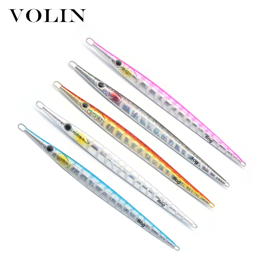 VOLIN NEW 1pc Fast Sinking Slow Jigging Fishing Lure 80g 100g Saltwater Metal Fishing Lure  Artificial Bait Cast Fishing Tackle
