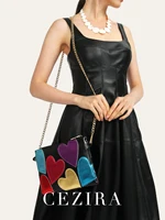 Luxury Design Colorful Metallic PU Leather Clutch Women Fashion Sweet Hearts Pattern Square Handbags Chain Crossbody Girls Purse - Image 3