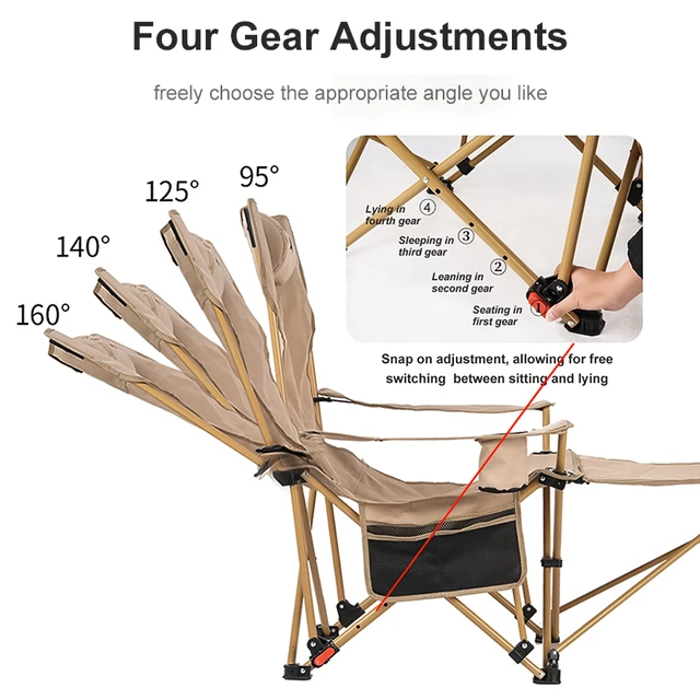 BRS 2-in-1 Reclining Camping Chair Lightweight Folding Camping Lounge Chair with Adjustable Backrest & Footrest for Beach 3