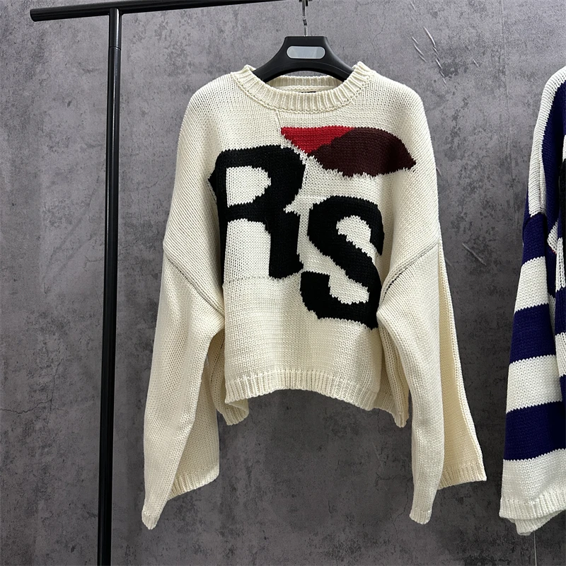2023fw RAF SIMONS RS Sweater Men Women 1:1 Top Quality Round Neck Bat Shirt Sleeve Knit Sweatshirts