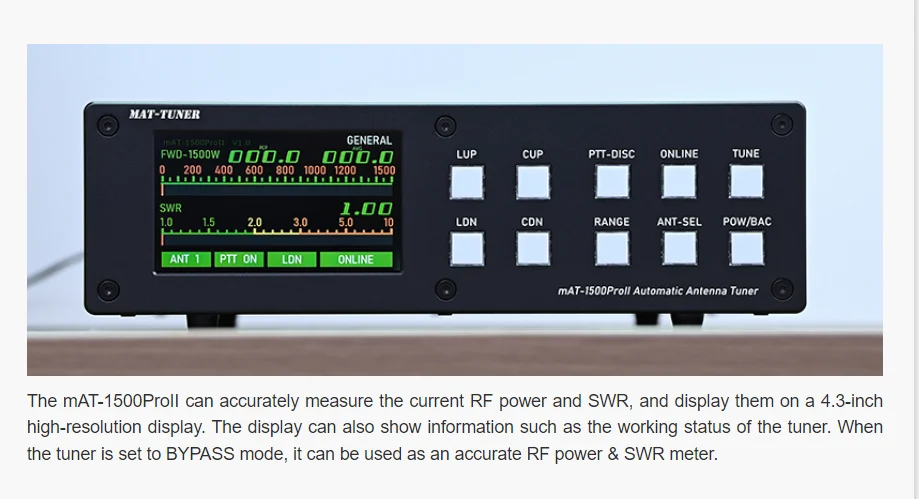 mAT-1500ProII 자동 안테나 튜너 1500W(SSB) YAESU ICOM KENWOOD 일반 라디오용 1.8-30MHz HF 단파