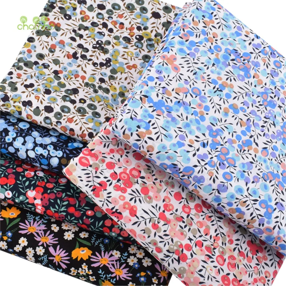 Chainho,Printed Plain Weave Poplin Cotton Fabric,DIY Quilting Sewing Material,Patchwork Cloth,Berries Series,3 Sizes,15PC98