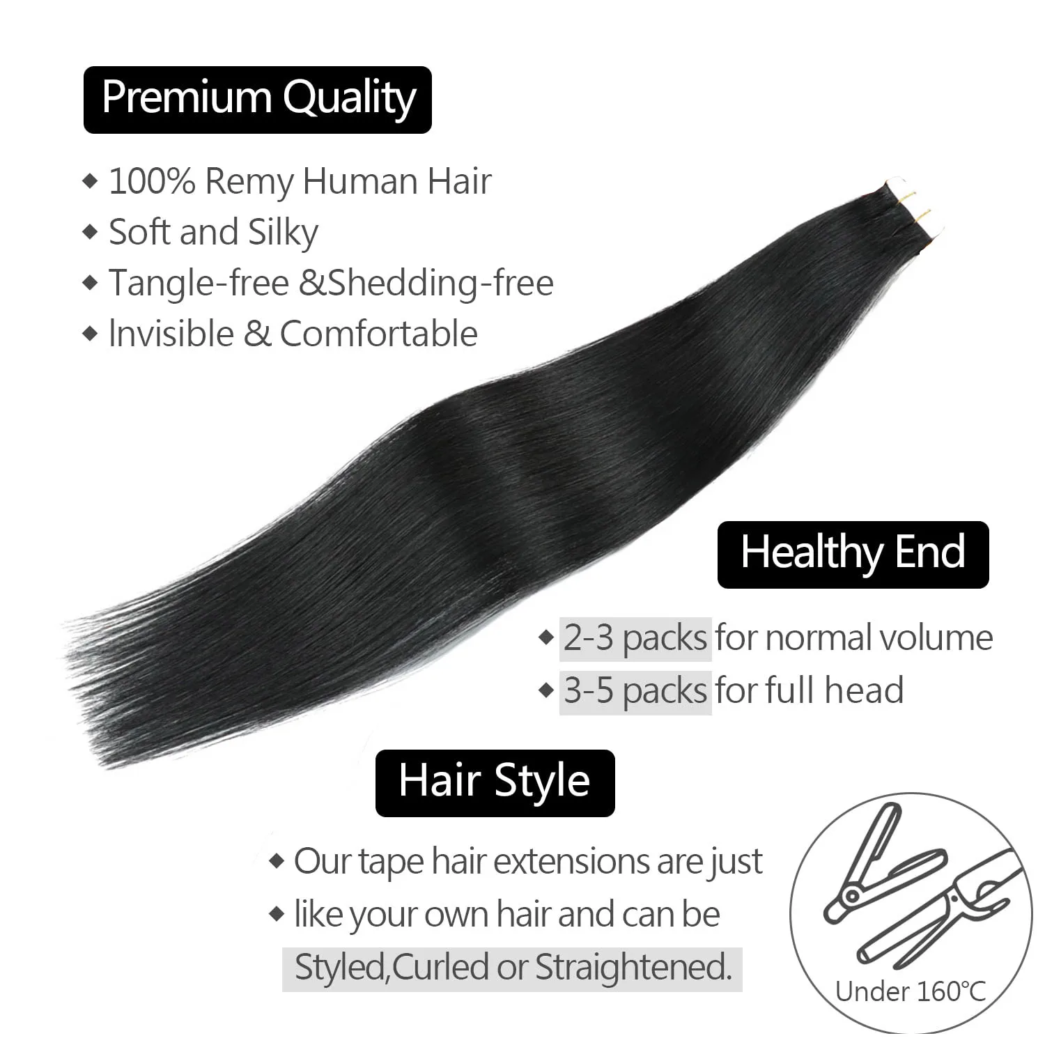 Tape in Hair Extensions Human Hair Seamless Real 20pcs