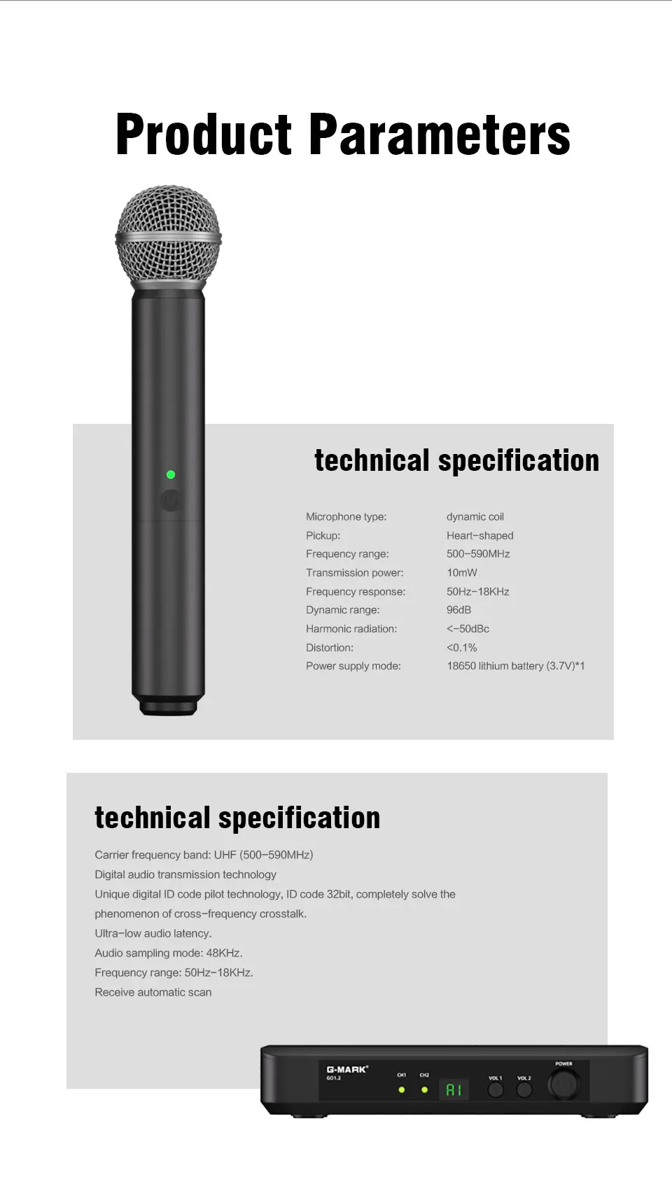 Wireless Microphone G-MARK UHF Recording Universal Karaoke Mic With Rechargeable Battery For Speaker Party Multiple Colors