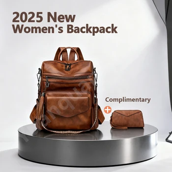 Women's leather anti-theft fashion travel backpack wallet shoulder bag 1