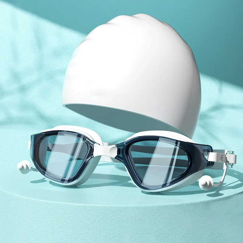 цена Swimming Goggles Cap Adult HD Anti-fog Swimming Goggles Set Waterproof Silicone Swim Glasses with Earplugs Anti-UV Swim Eyewear